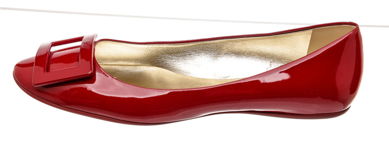 Roger Vivier Red Patent Buckle Flats Size 40.5