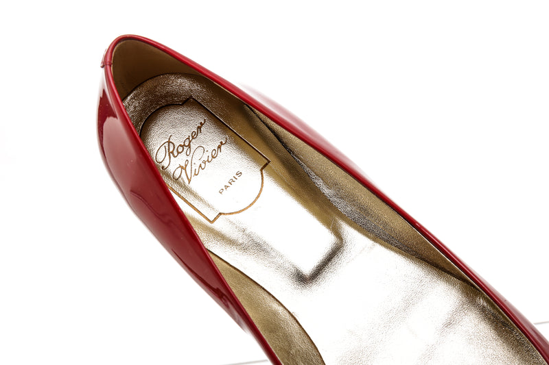 Roger Vivier Red Patent Buckle Flats Size 40.5