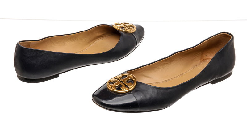Tory Burch Navy Blue Patent and Leather Flats Size 7.5