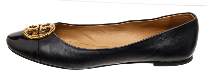 Tory Burch Navy Blue Patent and Leather Flats Size 7.5