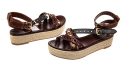 Burberry Brown and Black Leather Espadrilles Sandals Size 37.5