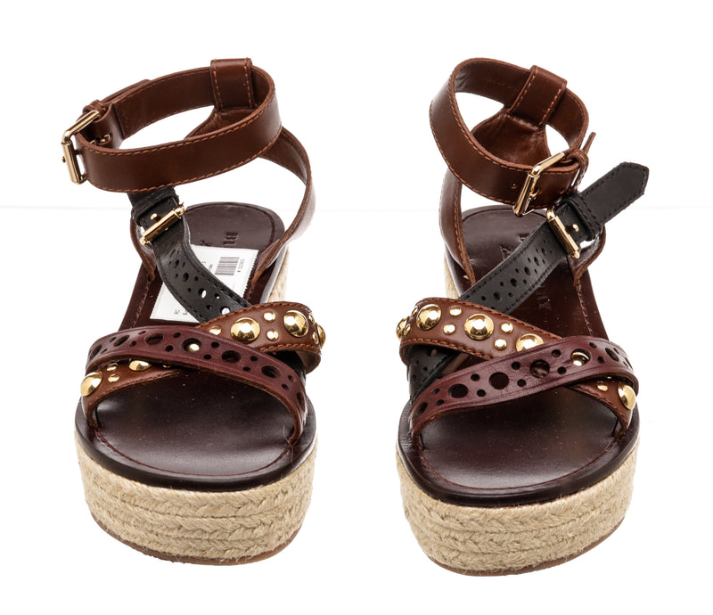 Burberry Brown and Black Leather Espadrilles Sandals Size 37.5