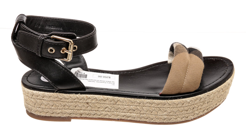 Burberry Beige and Black Espadrilles Novacheck Sandals Size 37.5