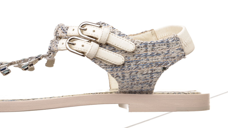 Chanel Blue Tweed Thong Flat Sandals Size 40C