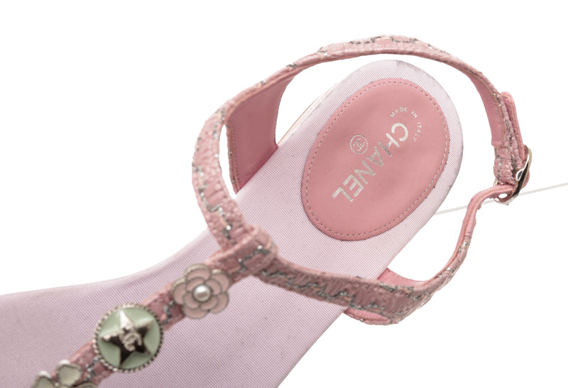 Chanel Pink Tweed Thong Flat Sandals Size 40C