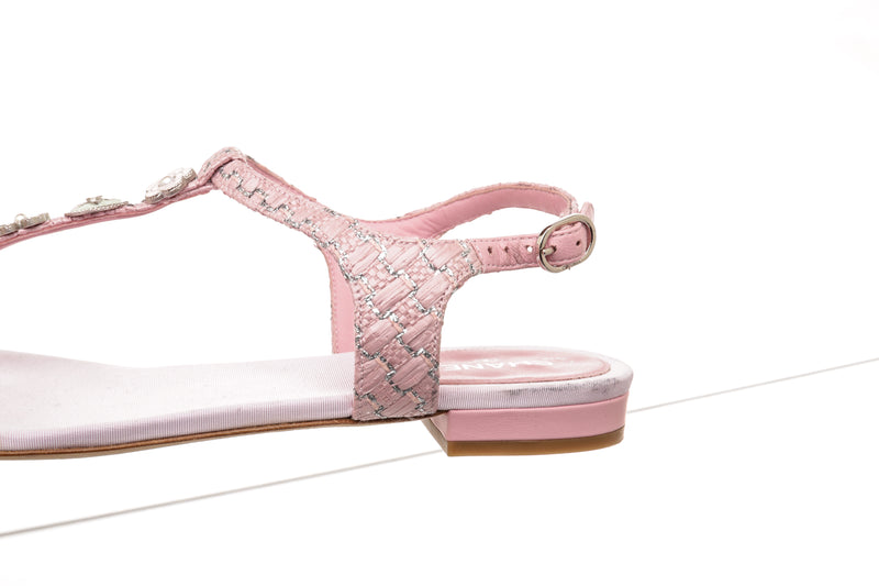 Chanel Pink Tweed Thong Flat Sandals Size 40C