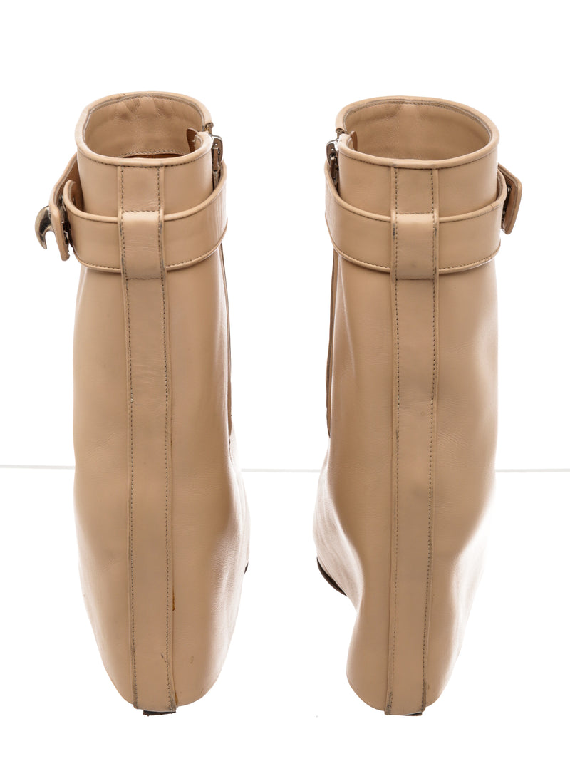 Givenchy Beige Leather Lock Boots Size 41