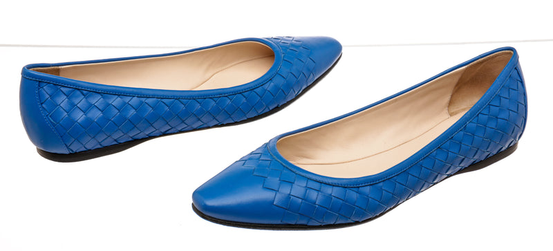 Bottega Veneta Blue Intrecciato Leather Flats Size 40