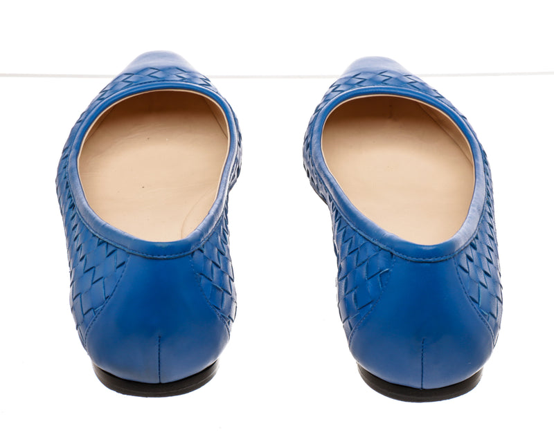 Bottega Veneta Blue Intrecciato Leather Flats Size 40