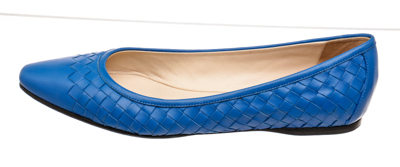 Bottega Veneta Blue Intrecciato Leather Flats Size 40