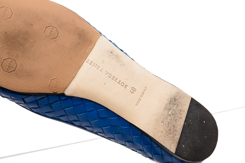 Bottega Veneta Blue Intrecciato Leather Flats Size 40