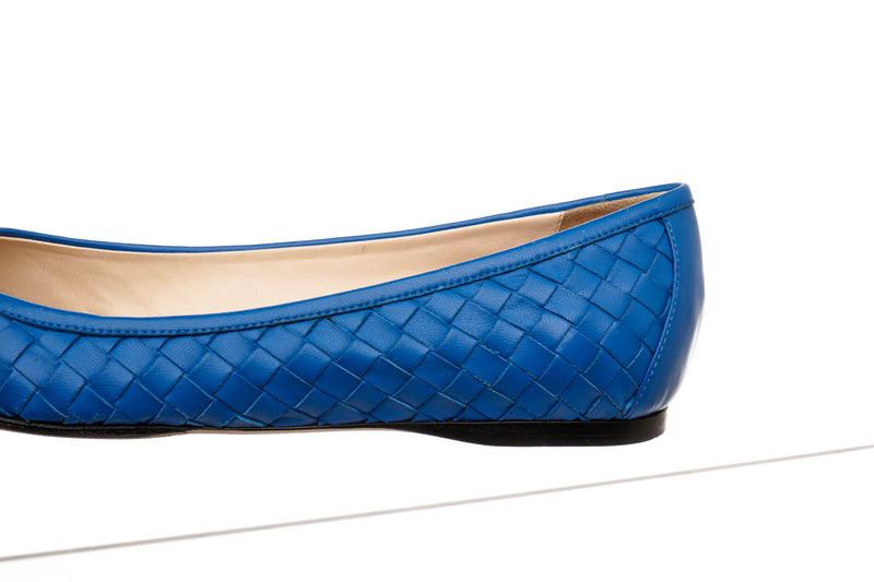 Bottega Veneta Blue Intrecciato Leather Flats Size 40