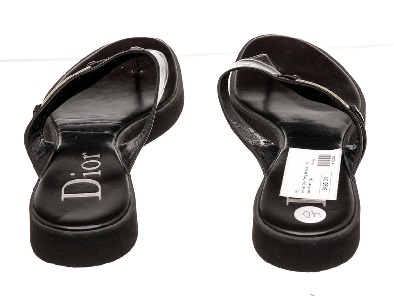 Christian Dior Black Leather Thong Sandals Size 40