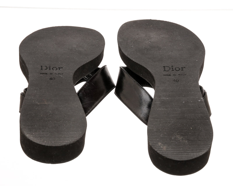Christian Dior Black Leather Thong Sandals Size 40