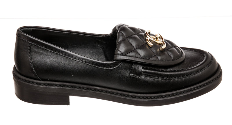 Chanel Black Leather Quilted Loafers 2022 Size 36.5