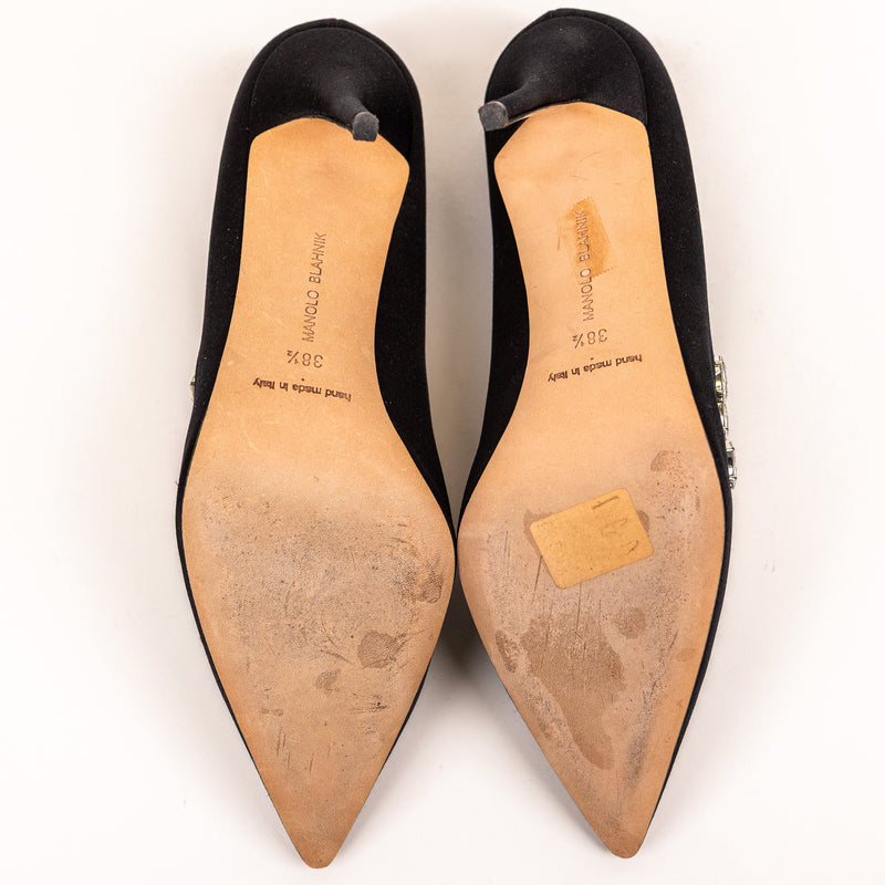 Manolo Blahnik Black Satin Nadira Pumps Size 38.5