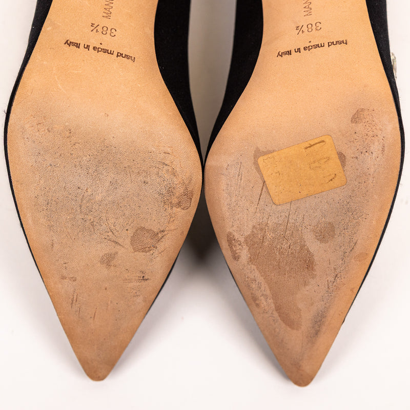 Manolo Blahnik Black Satin Nadira Pumps Size 38.5