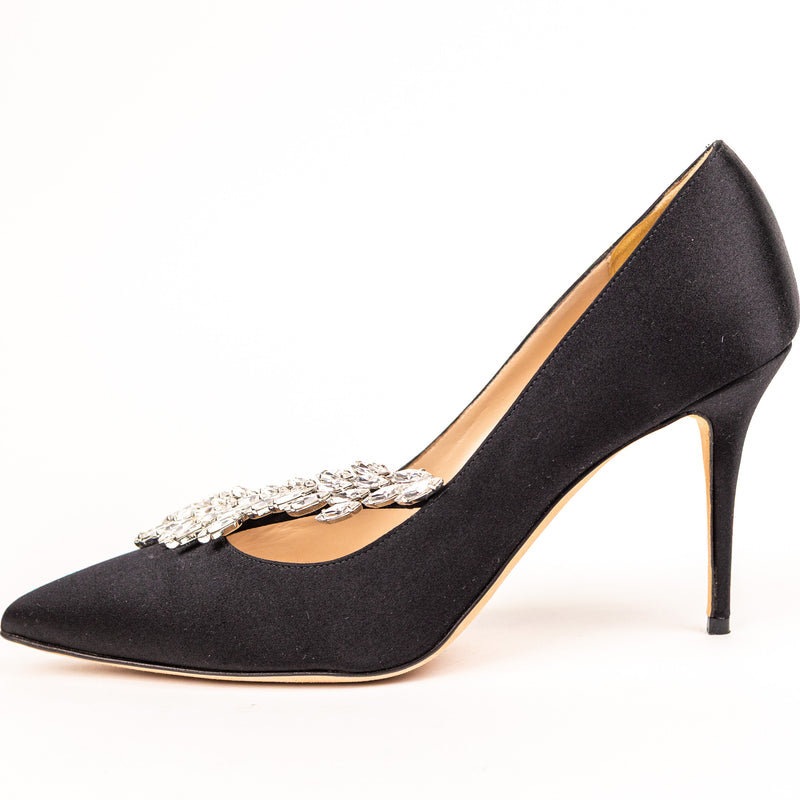 Manolo Blahnik Black Satin Nadira Pumps Size 38.5