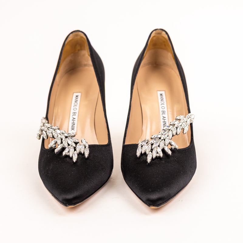 Manolo Blahnik Black Satin Nadira Pumps Size 38.5
