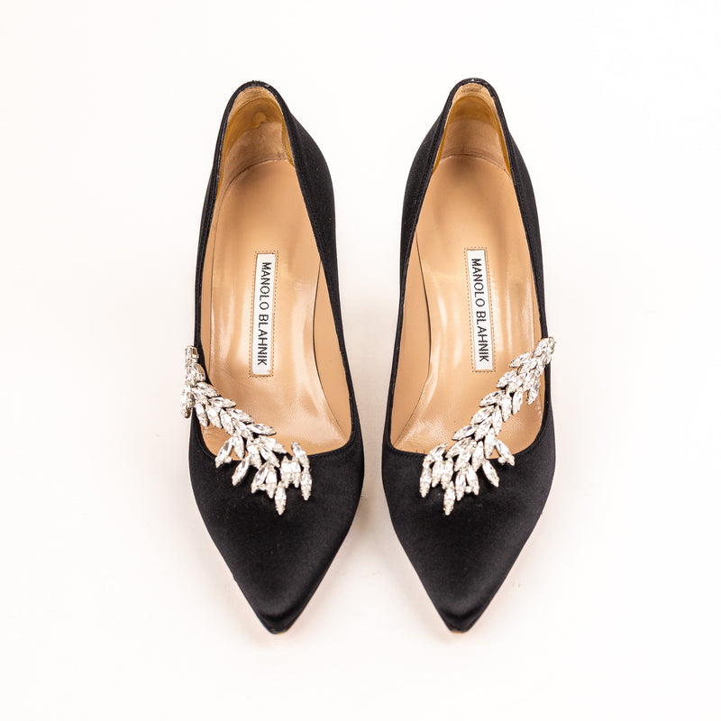 Manolo Blahnik Black Satin Nadira Pumps Size 38.5
