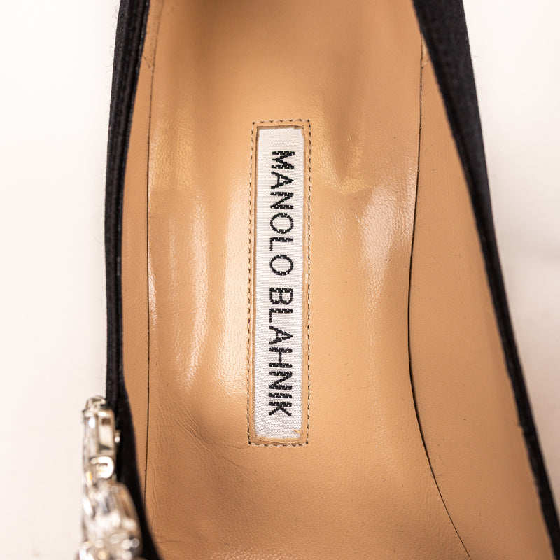 Manolo Blahnik Black Satin Nadira Pumps Size 38.5