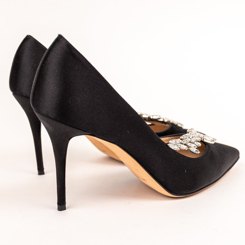 Manolo Blahnik Black Satin Nadira Pumps Size 38.5