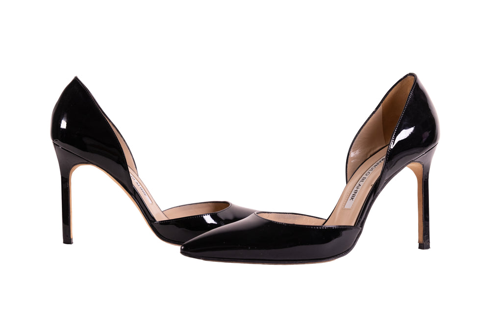 Manolo Blahnik Black Stiletto Patent Leather Heels Size 37 – On