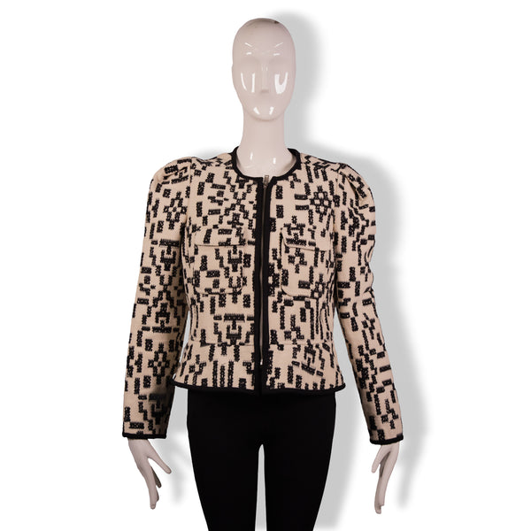Marant Etoile Cream Black Jacquard Woven Jacket Size 40