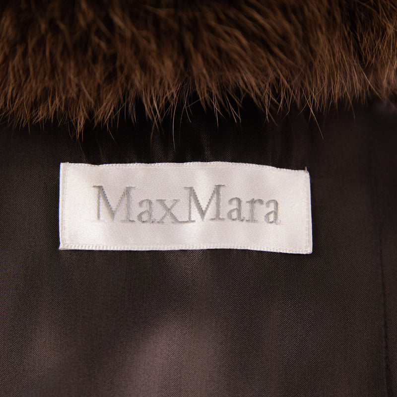 S Max Mara Brown Wool Zip-Up Fur Collar Coat Size 8