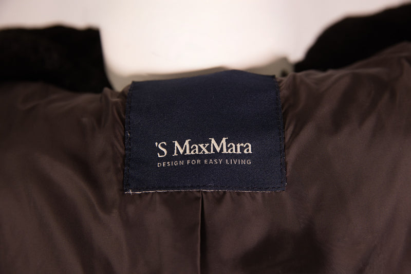S Max Mara Brown Wool Zip-Up Fur Collar Coat Size 8