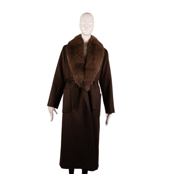S Max Mara Brown Wool Zip-Up Fur Collar Coat Size 8