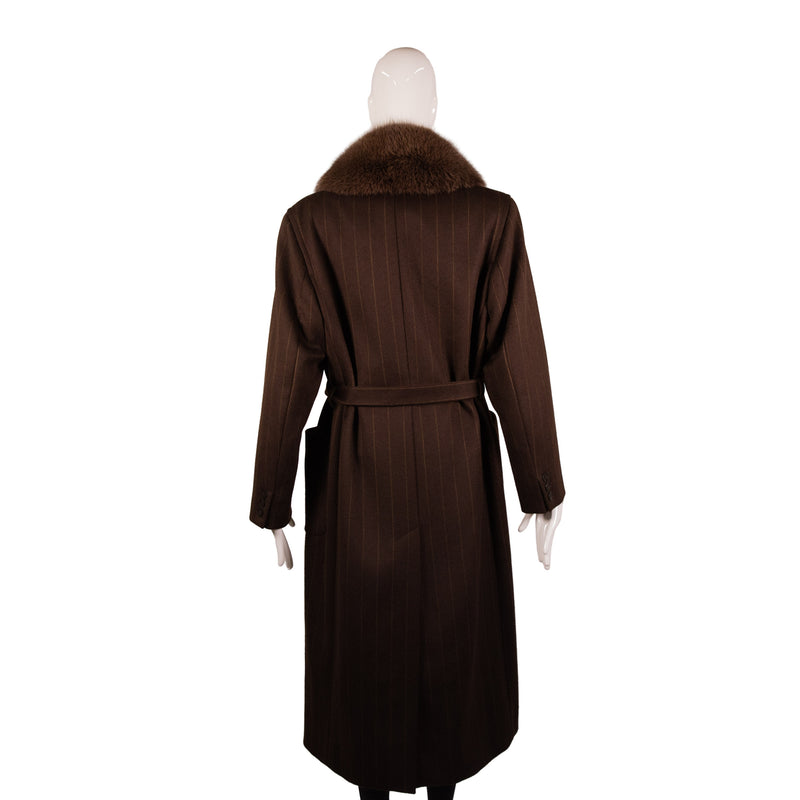 S Max Mara Brown Wool Zip-Up Fur Collar Coat Size 8