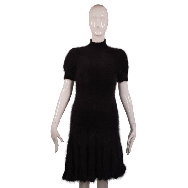 Alexander McQueen Black Brushed Knit A-Line Furry Dress Size S
