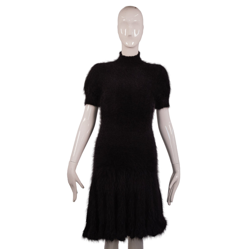 Alexander McQueen Black Brushed Knit A-Line Furry Dress Size S