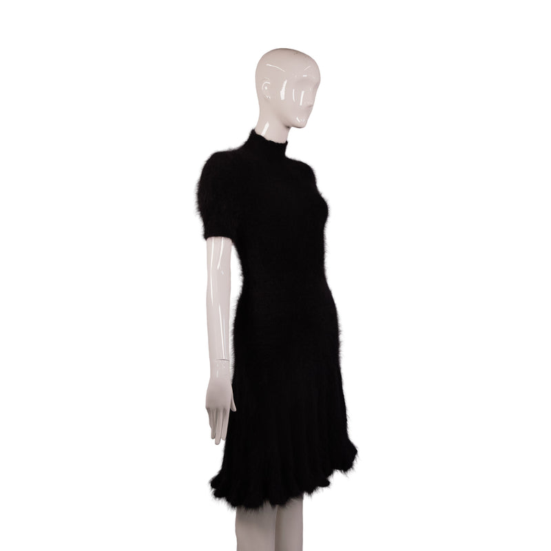 Alexander McQueen Black Brushed Knit A-Line Furry Dress Size S