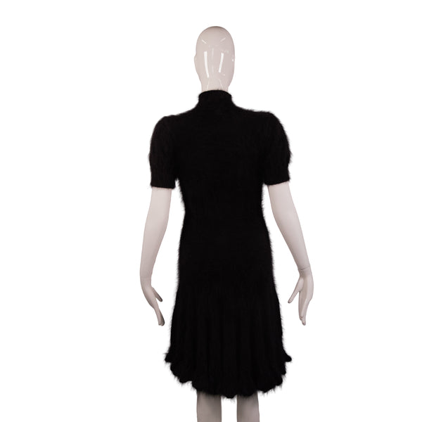 Alexander McQueen Black Brushed Knit A-Line Furry Dress Size S