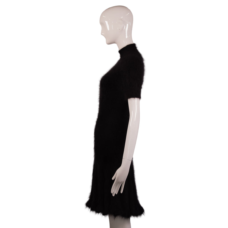 Alexander McQueen Black Brushed Knit A-Line Furry Dress Size S