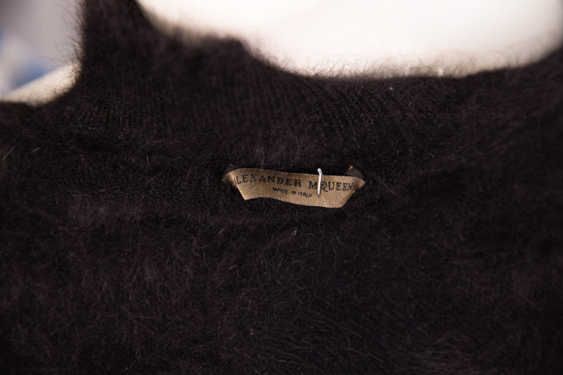 Alexander McQueen Black Brushed Knit A-Line Furry Dress Size S