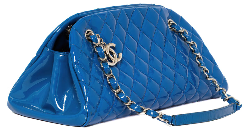 Chanel Blue Quilted Patent Leather Medium Just Mademoiselle Bowling Bag