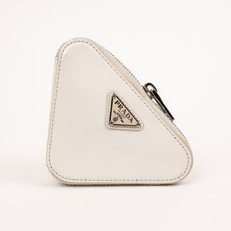 Prada White Leather Triangle Micro Crossbody Bag