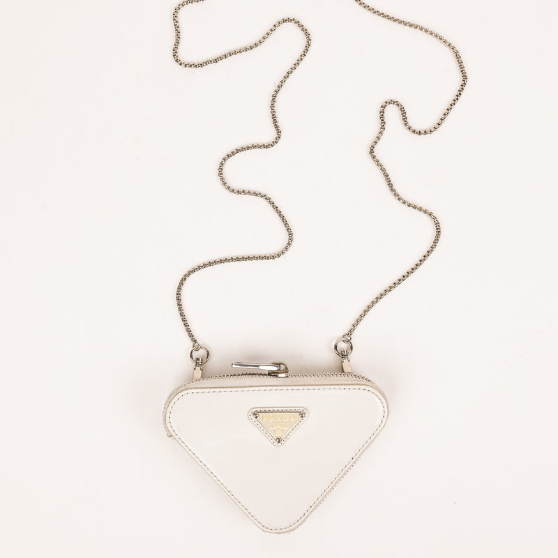 Prada White Leather Triangle Micro Crossbody Bag
