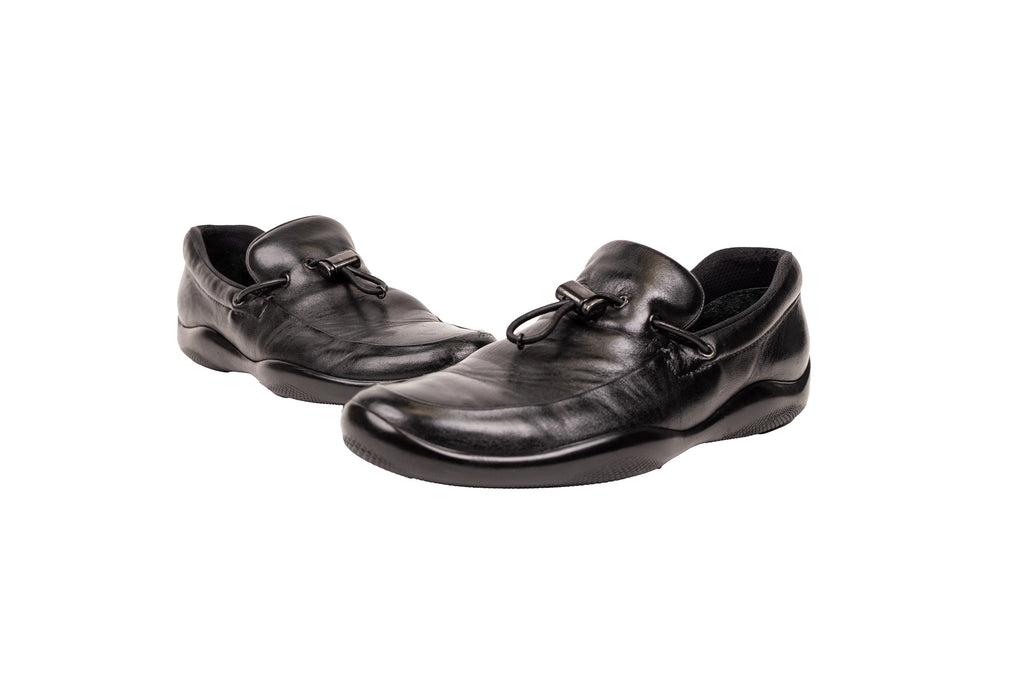 Prada Black Leather Elastic Tie Shoes Size 9.5 – On Que Style