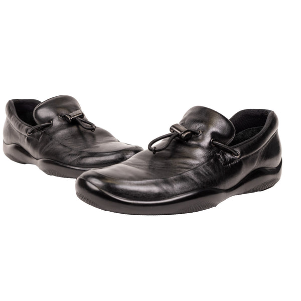 Prada Black Leather Elastic Tie Shoes Size 9.5 – On Que Style