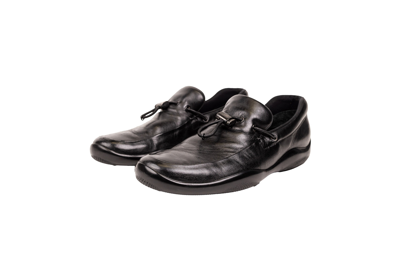 Prada Black Leather Elastic Tie Shoes Size 9.5 – On Que Style