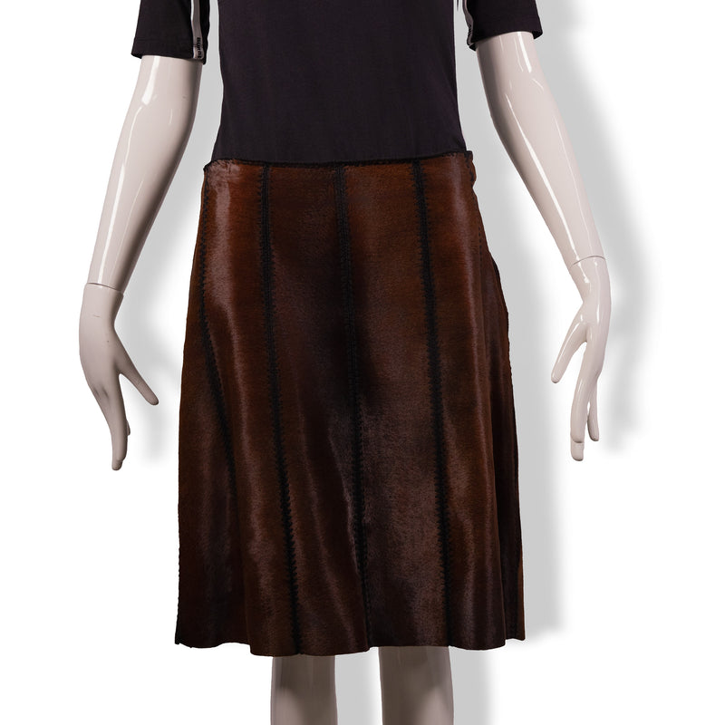 Prada Brown Black Ponyhair Skirt Size 46