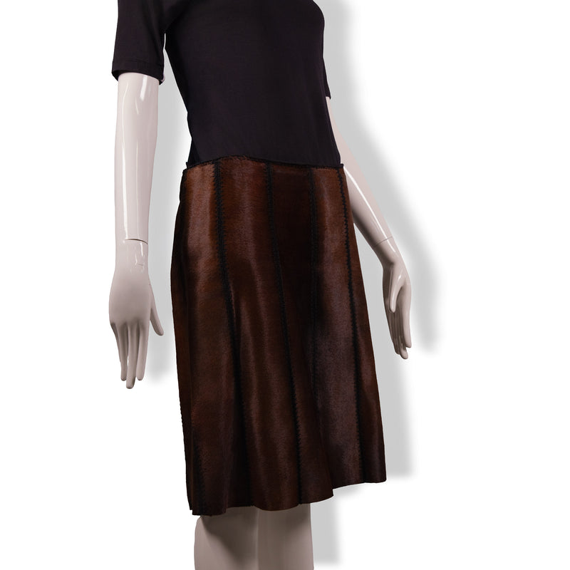 Prada Brown Black Ponyhair Skirt Size 46