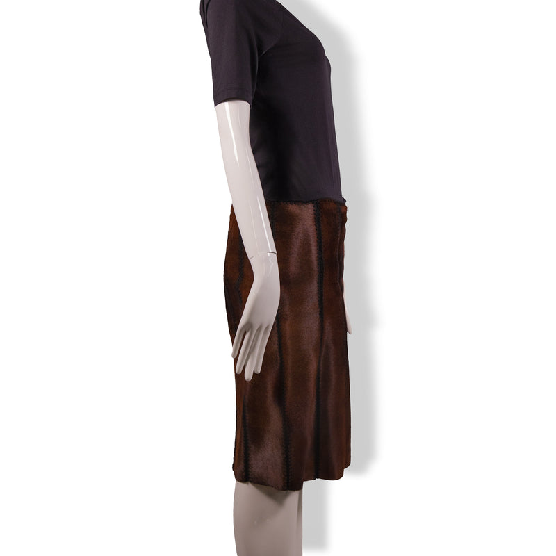 Prada Brown Black Ponyhair Skirt Size 46