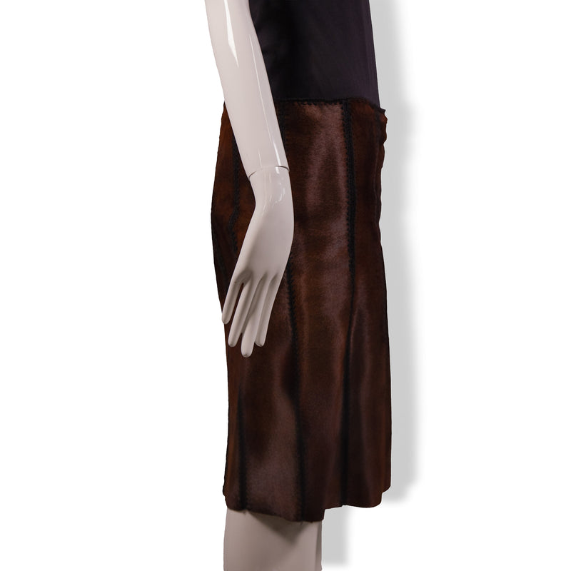 Prada Brown Black Ponyhair Skirt Size 46