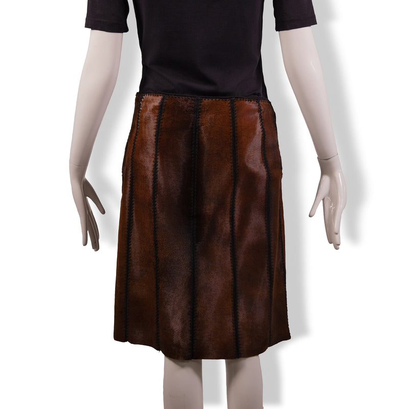 Prada Brown Black Ponyhair Skirt Size 46