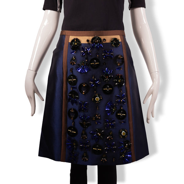 Prada Navy Blue Brown Sequin Skirt Size 46